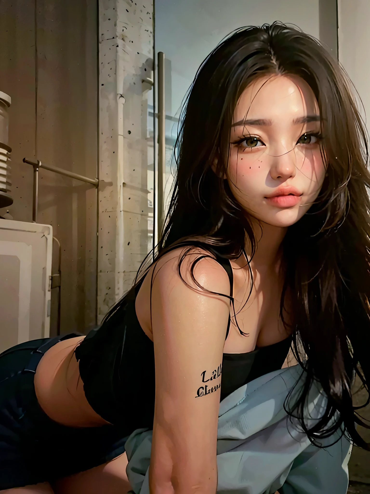 （Modify hair only、Face）Reddish-brown hair，Long curly hair，high ponytail，red headdress，red eyes，red eye，red pupils，Delicate and detailed eyes，sparkling eyes，huge ，blurred eyes，open mouth，Sticking out tongue，make a fuss
