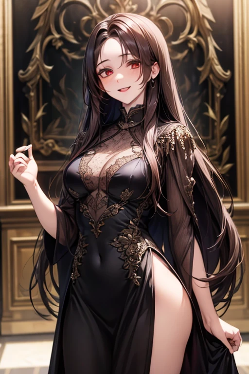 (Masterpiece, best quality, high res、highly detailed cg: 1)、(((glamorous dress)))、((Seductive Laugh))、lipstick、nsfw、Night town、slut、