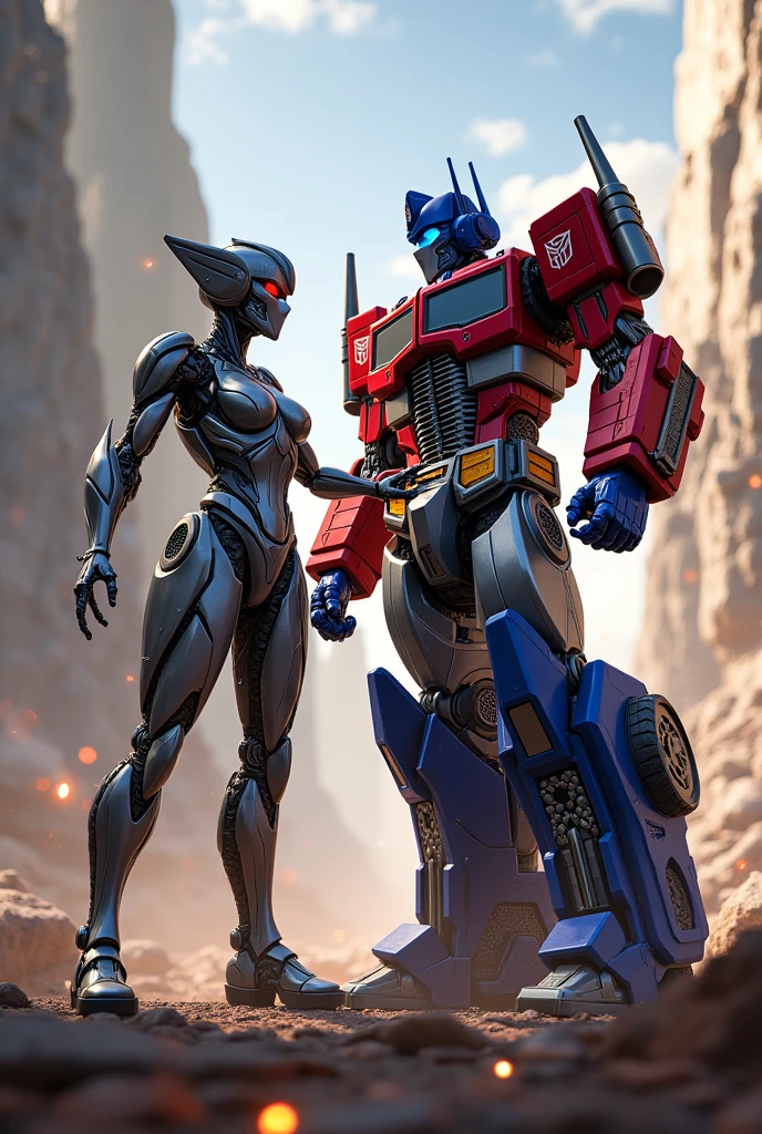 The ultraman Tiga fighting with the transformer optimus