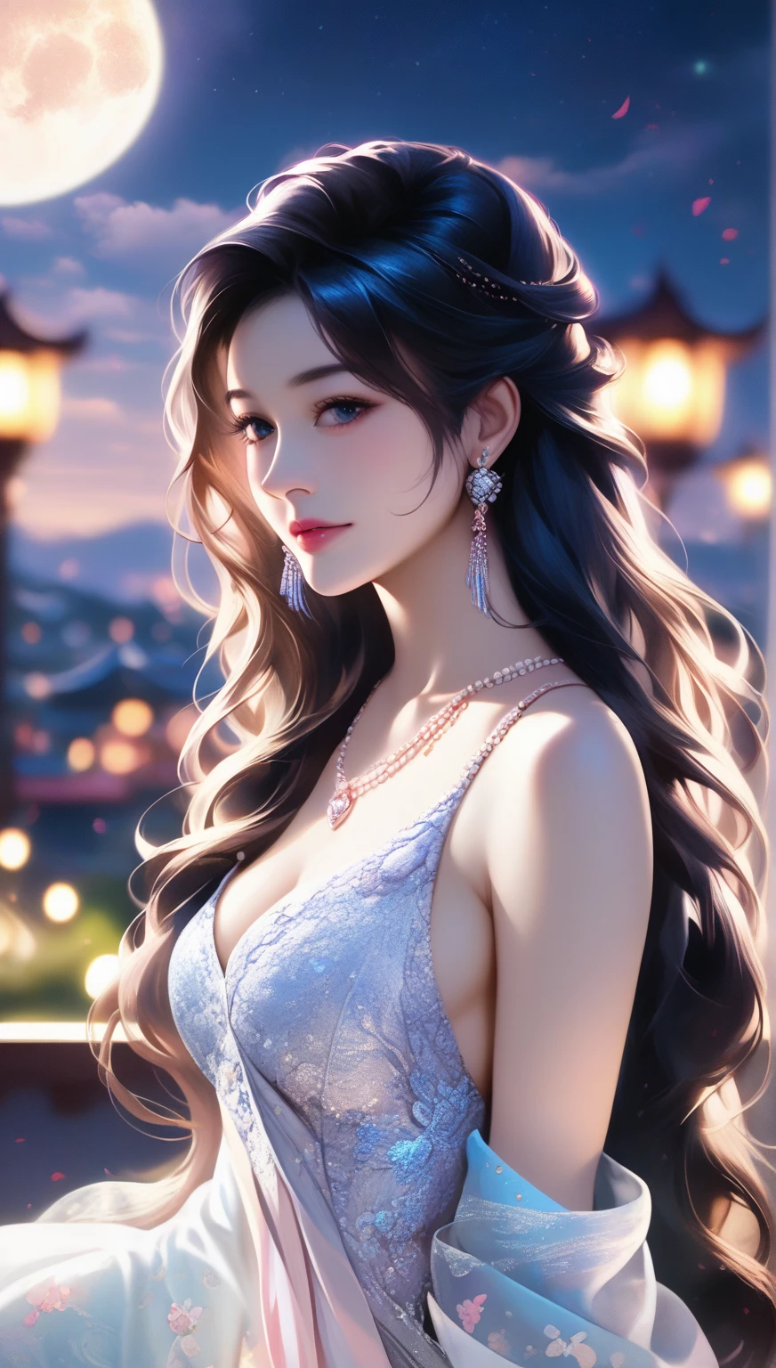 (Super realistic), (Blonde curly hair), Ponytail, (((Super boobs))), ((Plump body)), (small breasts), ((Plump boobs)), ((( exposed))) ((Big buttocks)), (detailed description of hair), (detailed description of face), (detailed description of body), (white and translucent skin), peerless beauty, (extreme beauty), long legs, (((dark red kimono))), ((stockings)), (ruby necklace), (gem earrings), (beauty mole), (mature royal sister), (red lips), (touch tits), (shy), (tempting smile), (face to viewer), (face to face), (summer), ((in the beach)), ((stream)), waves, (wet clothes),daylight,sunlight,(puffy lips),