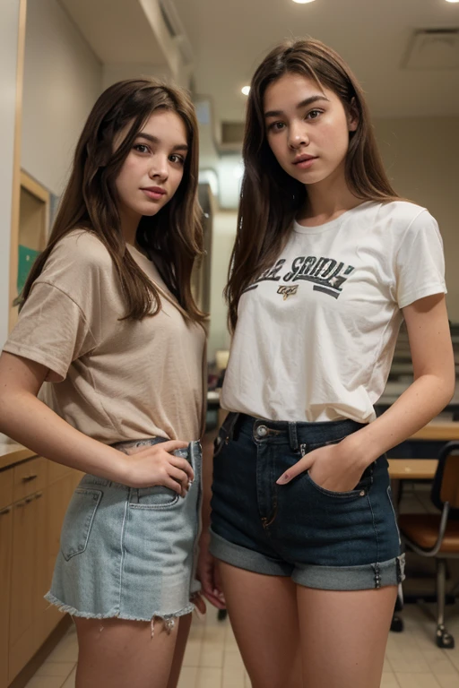 twogirls, Girls kissing, 100 cm, best possible quality, detailded, Kiss, at school, whole body, outfit, realisitic, real, long hair, detailed outfit, skin detailed, pele realisitic, cabelo detailded e realisitic, , good lighting, real light, rosto de bebê, pequena,