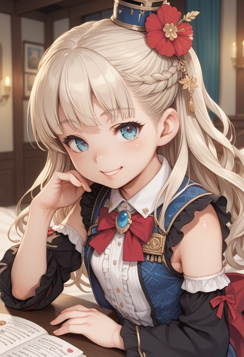 (masterpiece, best quality), 1girl, Peachy Pink Dutch Side Braid with Decorative Pins, Size B breasts,  <lora:RabbishKingdom_Uousa-ou_style_v02:1>