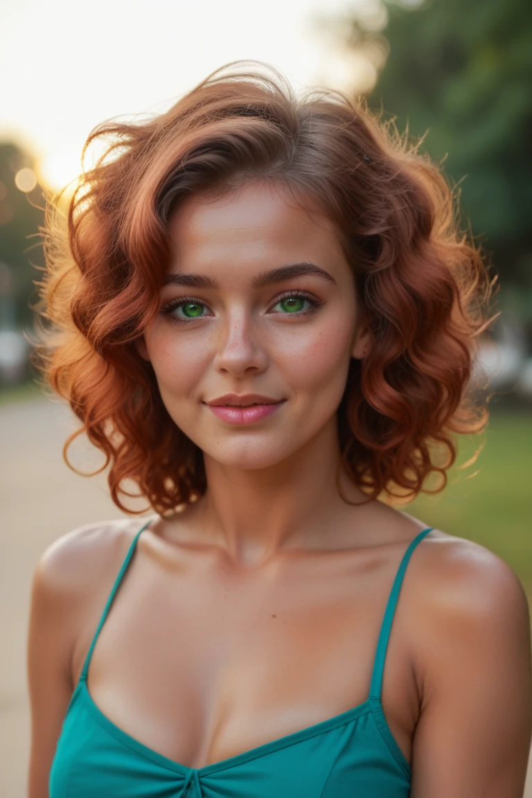 Mujer, 40 years, cara delgada, (pelirrojo|pelirrojo), dark green eyes, falda corta, Pelo completamente RIZADO, small curls, triste, adaptar, cuerpo muy delgado, Mejor calidad, muy detallado, detalles intrincados, triste, selfie, en la ciudad, bikini blanco, escote, cara extremadamente delgada, cara muy fina, falda corta, piernas delgadas, (sentada en bar)