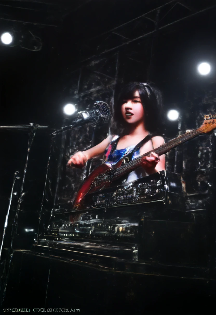 A 10-year-old Japanese woman who plays rock music at a live house with a four-piece group consisting of vocals, guitar, bass guitar, and drums. All of the girls are completely naked, with their nipples and vaginas visible.