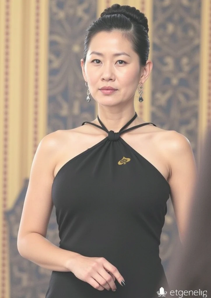 realistic,(Japanese mature woman politician:1.2),(45 years old:1.4),cleavage, earrings, real skin, mole under eye,(huge breasts:1.2),sagging breasts, wide hips, lower abdomen, (mini skirt:1.2), night bar, from below,