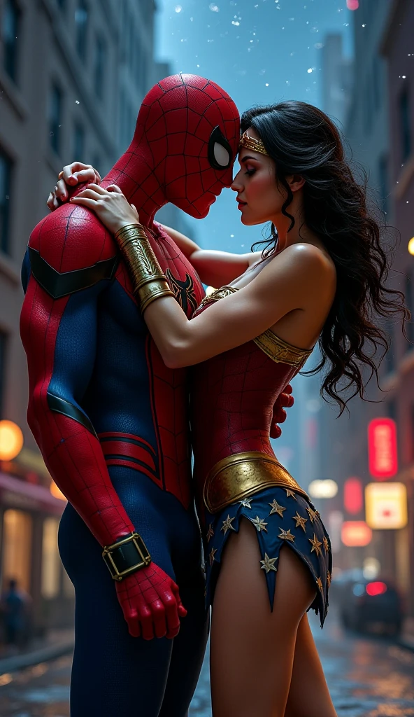 Spiderman sit next to wonder woman in train