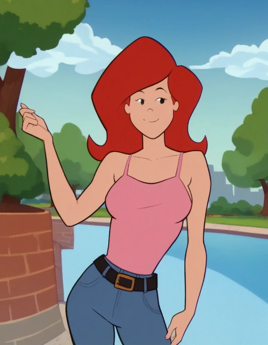 (masterpiece, best quality:1.3), 1girl, looking at viewer, kimberly ann possible, embarrassed, lips, contrapposto, collarbone, bare shoulders, blush, colored skin, orange hair, long hair, absurdly long hair, green eyes, strap dress, blue sky, clouds, garden, landscape, <lora:Function_Good.Hands:0.8> <lora:Character_Kim.Possible_Kimberly.Ann.Possible:0.6> <lora:Function_Add.Detail:0.2>