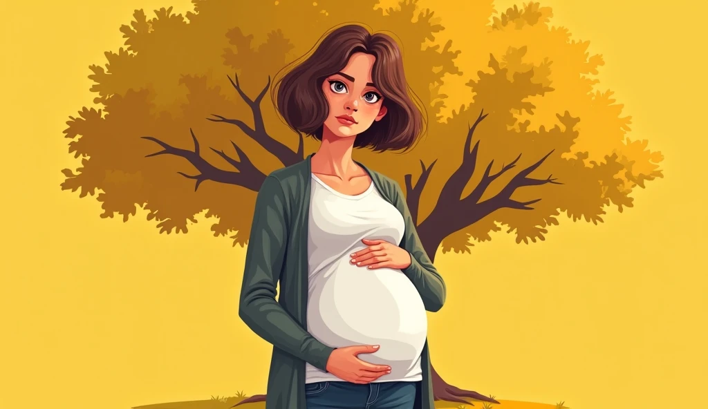 a painting of a pregnant woman with long brown hair, digital cartoon painting art, beautiful digital illustration, cute digital art, a beautiful artwork illustration, cartoon digital painting, blur floral garden open sky background