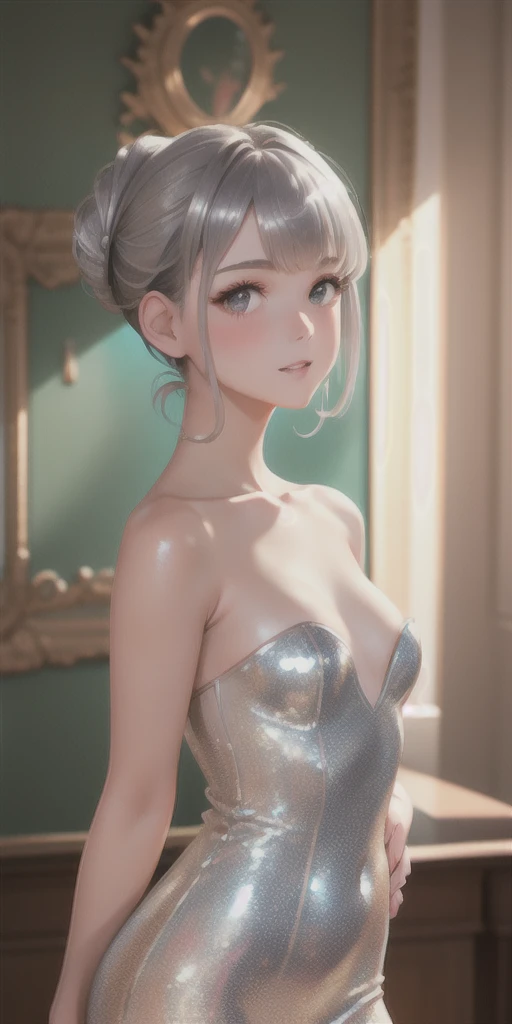 Fraction_9, Fraction_8_up, Fraction_7_Direction_6_up, src_Japanese cartoons, 1 Girl, Long hair, blue eyes, White hair,
Beaded Dress, Cowboy shooting, hand on own hip,