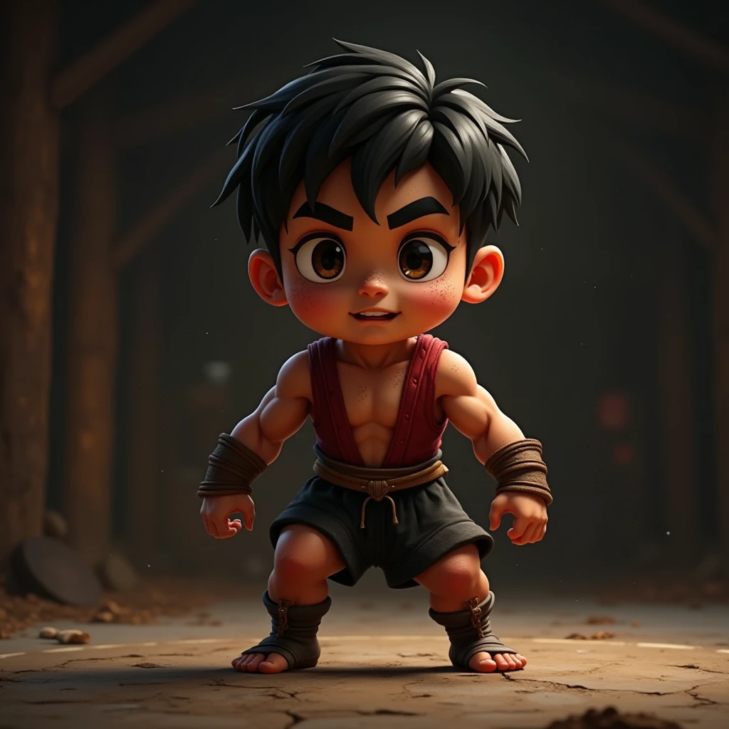 Cute little little boy with black curly hair,Red face,chineseidol,Smiled shyly,The eyes are like black-brown gemstones,Big Pectoral Muscles,Has perfect eight-pack abs,Naked,Sit on the ground,with hands behind her back,