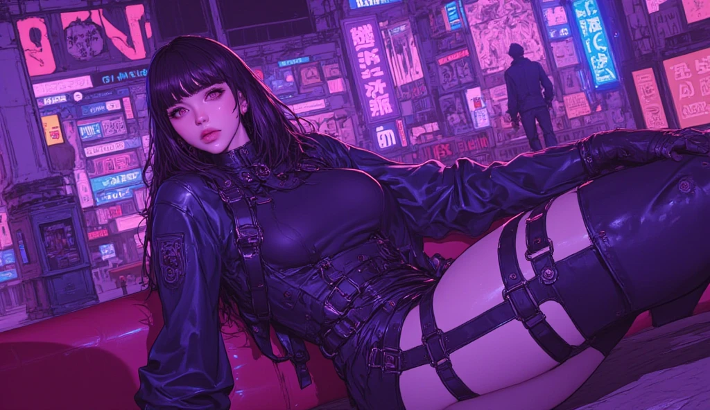 cyberpunk bedroom, chinese sexy woman wearing lingerie