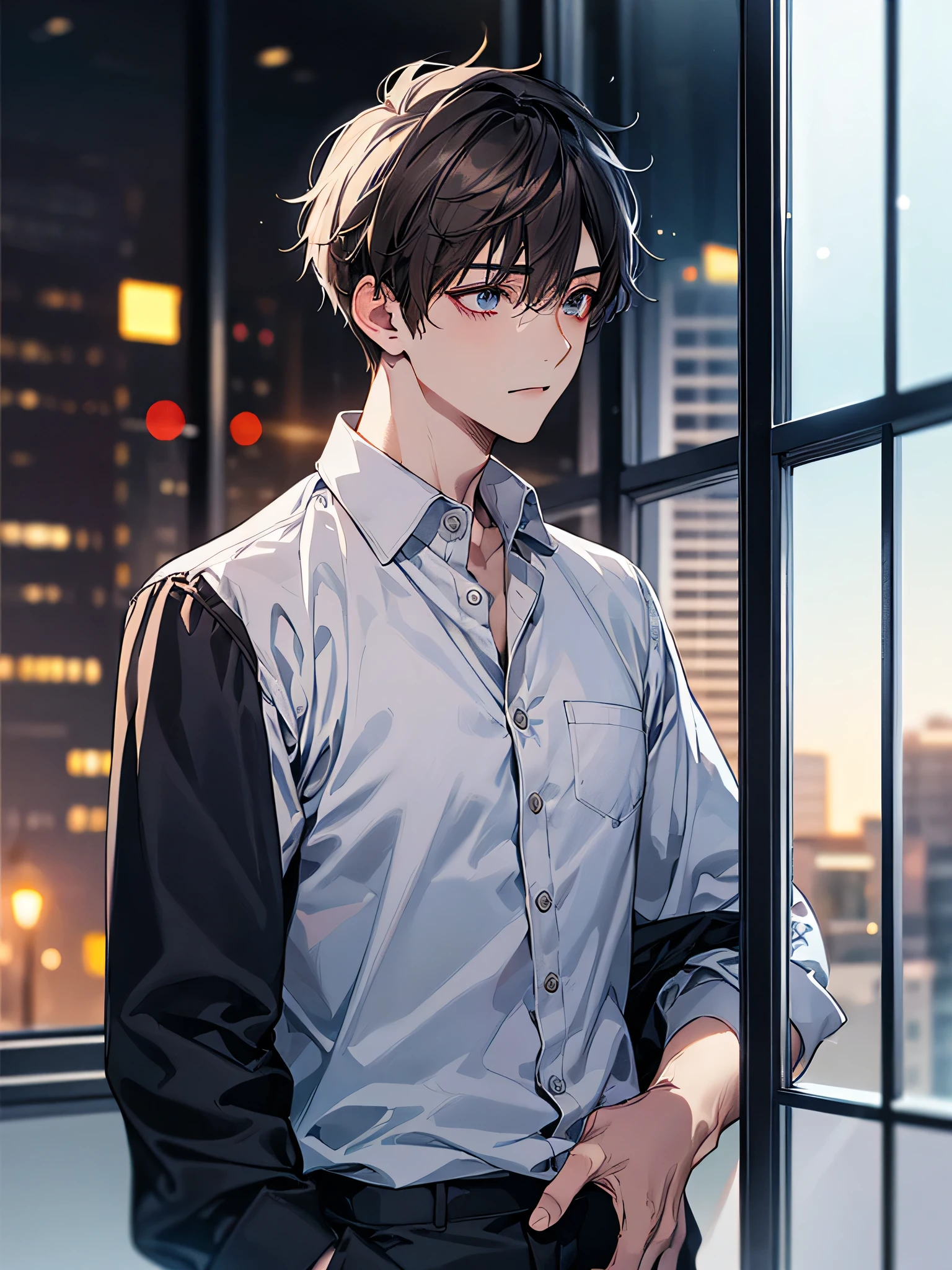 masterpiece, best quality, masterpiece, best quality, masterpiece, best quality, masterpiece, best quality, high quality,high detail, ultra detail, Uhd, 4k,4280x2240, depth field, (hdr:1.9), correct anatomy, a boy masculine with short hair black hair abundant brown eyes with complete spring outfit smile