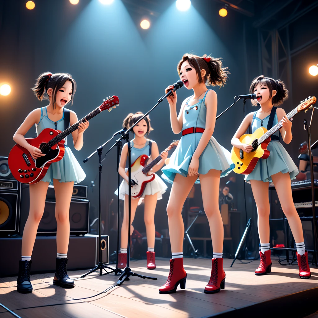 Kouko Kaga and Honoka Kousaka performing with millions of idols, (Kouko Kaga, blonde hair, amber eyes, happy), (Honoka Kousaka, orange hair, blue eyes, happy), idol, multiple girls, million of girls, thousand girls, hundred girls,