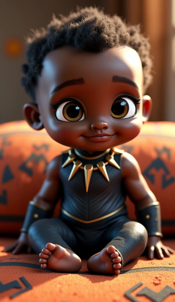Close a powerful threat, The graceful appearance of a Black Panther Marvel baby dressed in violet uniform , preto e vermelho em uma manjedoura;, menacing stare, ricamente detalhado, Hiper realista, 3D-rendering, obra-prima, NVIDIA, RTX, ray-traced, Bokeh, Night sky with a huge and beautiful full moon, estrelas brilhando, 8k,