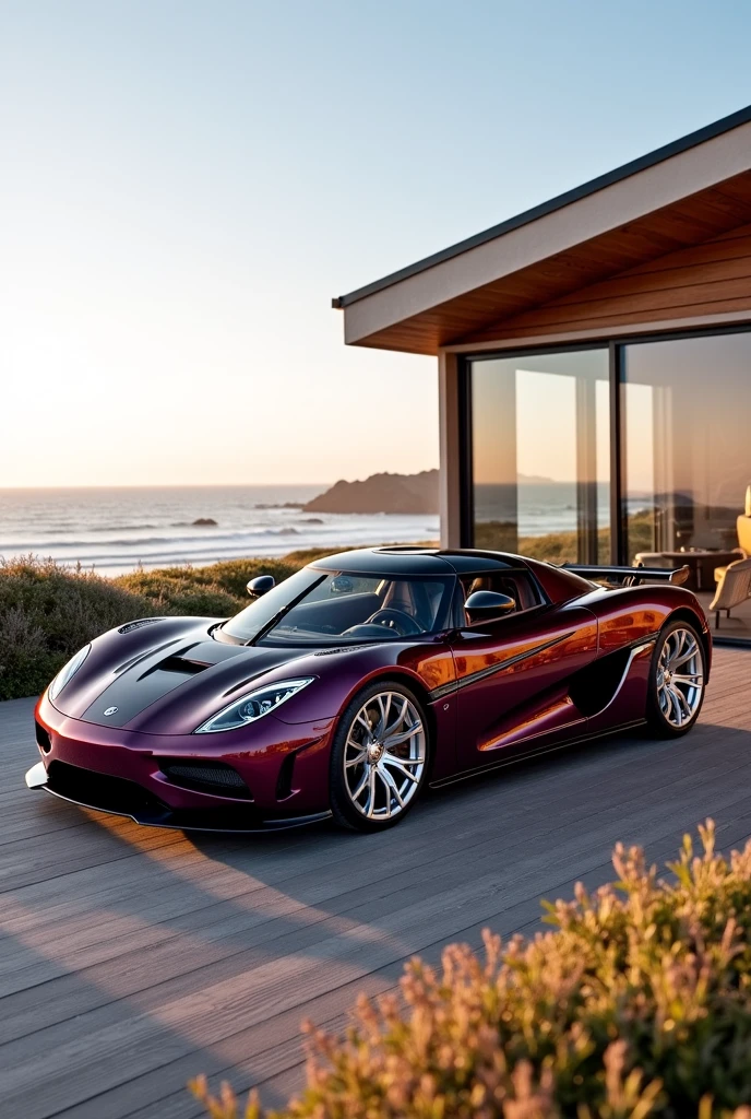 ((A realistic photo of a koenigsegg hyper Car)),cherry red color with chrome mag wheels, parked at a race trac on a summers day, best quality, very hi definition, 8k, curvy bikini Girls standing next to the car, (fine detail,)