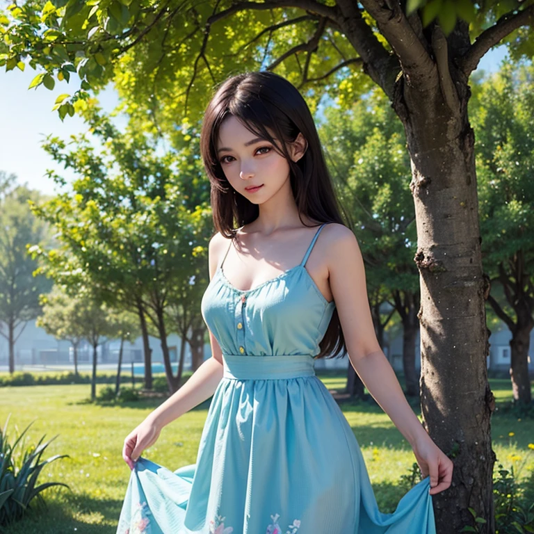In a peaceful meadow, a young woman lies asleep on the soft grass. Surrounding her is a ruined medieval building, covered in ivy and moss, adding a touch of history to the scene. The vibrant greenery of the meadow stretches as far as the eye can see, dancing in the gentle breeze. A serene river flows nearby, its crystal-clear waters reflecting the sun's golden rays. It is adorned with colorful flowers, adding a splash of vibrant hues to the tranquil landscape.
The young woman, with flowing brown hair cascading down her shoulders, is the epitome of beauty and serenity. Her face, serene and peaceful, is kissed by the warm glow of the sun. Her closed eyes hold the secret dreams of her slumber, while her slightly parted lips reveal a sense of tranquility. Long, fluttering eyelashes accentuate her calm expression, as if she is partaking in a peaceful dream.
The angelic presence of the young woman highlights the ethereal nature of the scene. Her innocence and purity bring an otherworldly charm to the surroundings. As she lies there, a gentle harmony is created between the elements of nature and the tranquility of her rest.
The artwork is envisioned to be created using various mediums, such as a beautiful detailed painting or a stunning photographic composition. The attention to detail and the careful use of colors will result in an ultra-detailed and realistic masterpiece. The artist's skillful brush strokes will capture every nuance of the scene, making it come alive on the canvas.
The overall color palette of the artwork will be soft and soothing, with a focus on natural and earthy tones. The warm hues of sunlight, combined with the lush greenery and vibrant flowers, will create a harmonious color scheme that evokes a sense of peace and tranquility.
The lighting in the scene is delicate and gentle, with the sun's rays casting a warm glow on the surroundings. The soft play of light and shadow enhances the enchanting atmosphere, adding depth and dimension to the artw