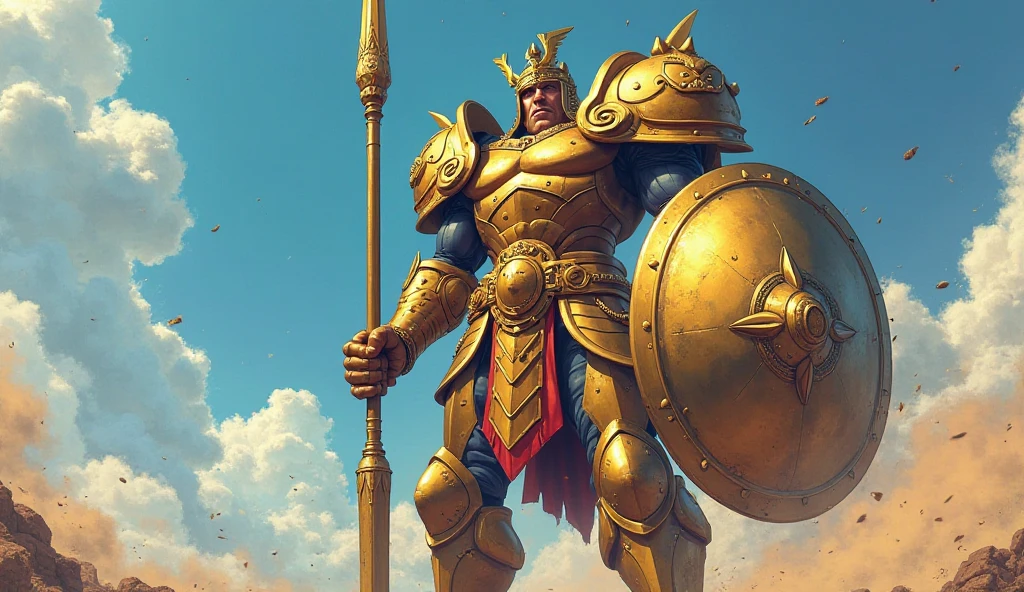 ((((Massive, tall, beautiful, buff, muscular brown skinned female spartan with yellow hair, ginormous bulky muscles, holding a sword and shield and wearing an all yellow gleaming spartan armor and pleated skirt)))), (close view), black eyeliner, massive muscles, massive biceps, hyper muscle triceps, (long flowing hair), gray eyes, spartan boots, In a Roman city, steel spartan armor, armor breastplate, nighttime, confident smile, (hyper muscles arms), hyper muscle legs, (ginormous arms)