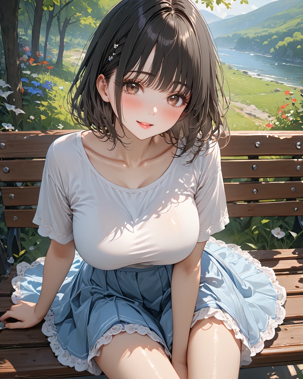 (masterpiece:1.2, Highest quality), (Realistic, photoRealistic:1.4), Ultimate beauty、mature、(Beautiful Features、Detailed lips, Beautiful eyes with attention to detail)、(Beautiful Teeth), blush, Captivating Gaze、masterpiece,(Highest quality,Hyper Detail)、 Natural Makeup,Looking at the camera、Looking up、alone,Cute woman in her 20edium breast、Short Bob Hair、(Bangs too)、Mysterious Beauty, Perching on the clouds, (Fantasy Illustration:1.3), Captivating Gaze, Seductive posture, The charm of another world, Mystical Sky, (Written by Luis Royo:1.2), (Yoshitaka Amano:1.1), ((moon 夜)), pastel colour, (Cloud Detail View:1.3), Outdoor、palace、 (Bandaged、Eye patch、uniform、Collared long sleeve shirt、Gingham check pleated mini skirt、Lace frilly panties、(Red ribbon tie)、Earrings、(topless:1.6)), Side Lock, (Midnight background, full moon、Fantasy、cherry blossoms、petal)、(Wet hair、Wet skin:1.3)、(Semen is on it:1.5)、(Extra Bust Up Shot:1.2)、(Shot from above)、(smile、I'm worried、Open your mouth:1.2)、(Wave your hand:1.2)、(show pussy:1.2)、(slouch、On all fours 1.5)