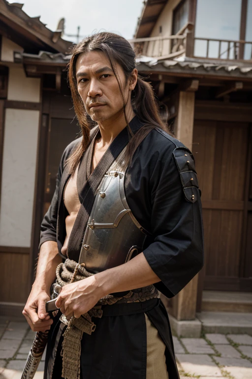 An tied up Japanese man getting fucked by bandits, a short beard, park sharp eyes, Full Frame, Professional Lighting, dark street background