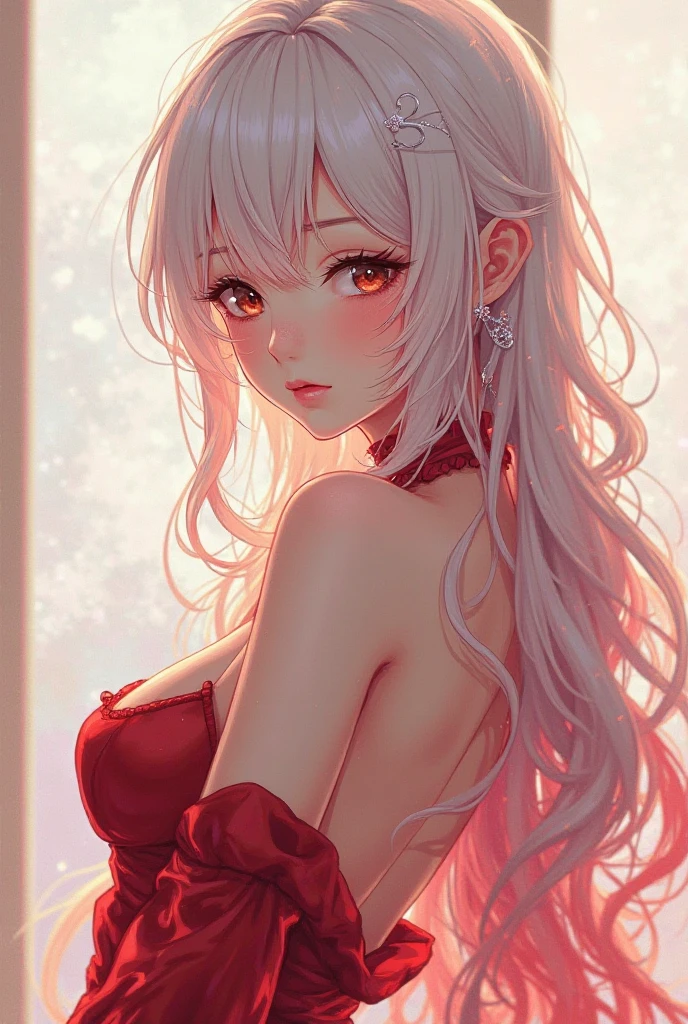(highest quality:1.2, Very detailed, up to date, Vibrant, Ultra-high resolution, High Contrast, masterpiece:1.2, highest quality, Best aesthetics), Portraiture、girl、singer, solo, ((25-years-old:1)), Bright colors, Beautiful fine details、Beautiful lip detail、midium wave hair、red and white ((streaked hair:1.6)), highlights hair: 1.5, red eyes, slim body, meddium breast, (tan skin:1.1), (micro bra, thong:1.3), (see-through,lace:1.5), sexy pose, leaning forward, on the bed, (Floral Fineline tattoo design on left arm:1), (cowboy shot:1.5),