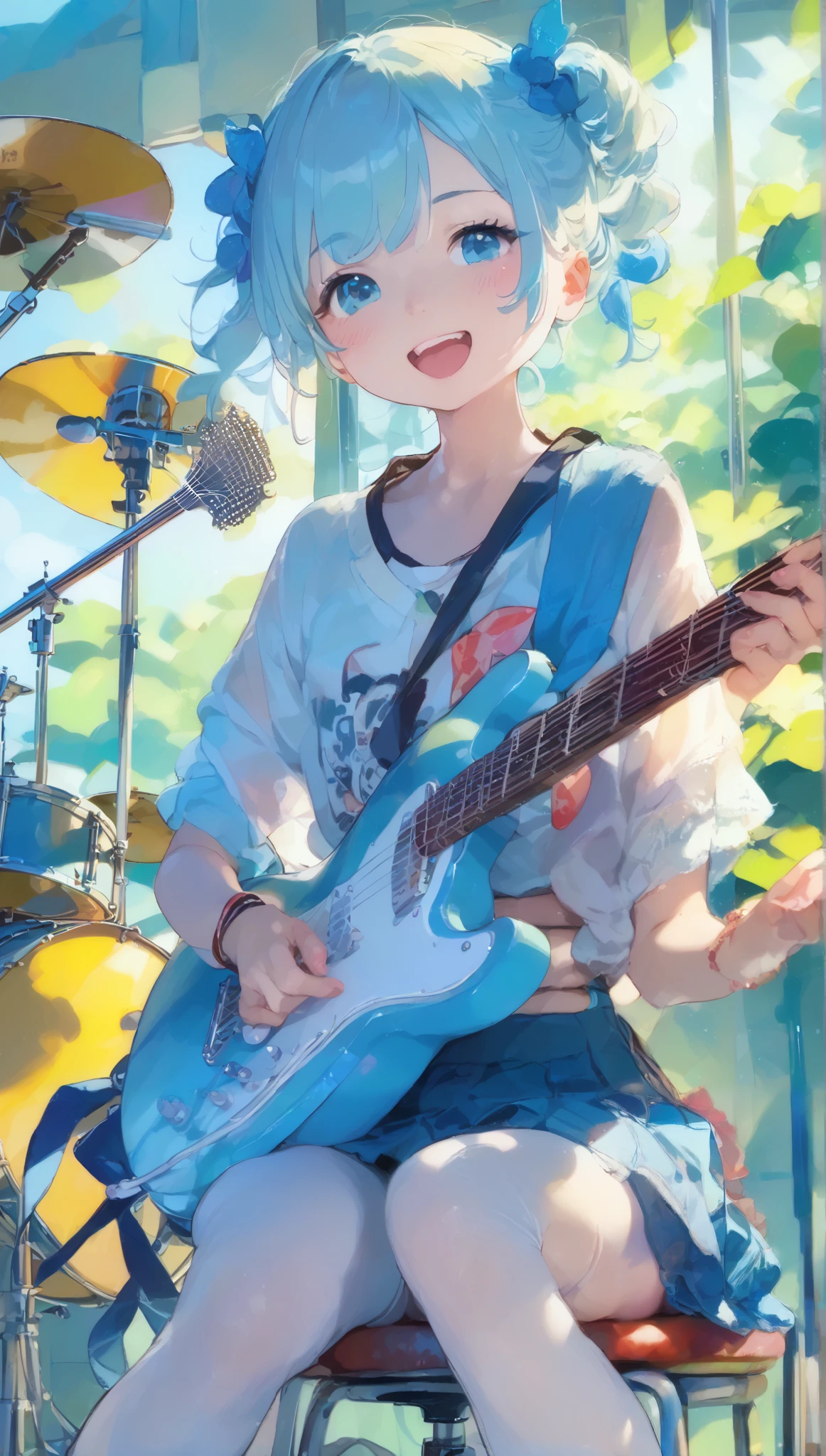anime girl band、drums、guitar、 based、 trite 、cute girl band