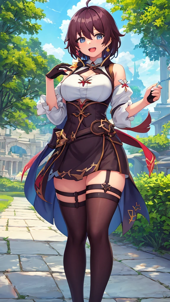 amber,Fleshy thighs,Genshin poster propaganda style,Pose,Simetall,C cup,Happy expression,(best qualtiy,8k,32k,tmasterpiece,UHD:1.2),(stick out buttocks:1.2),详细的脸,short detailed hair,
