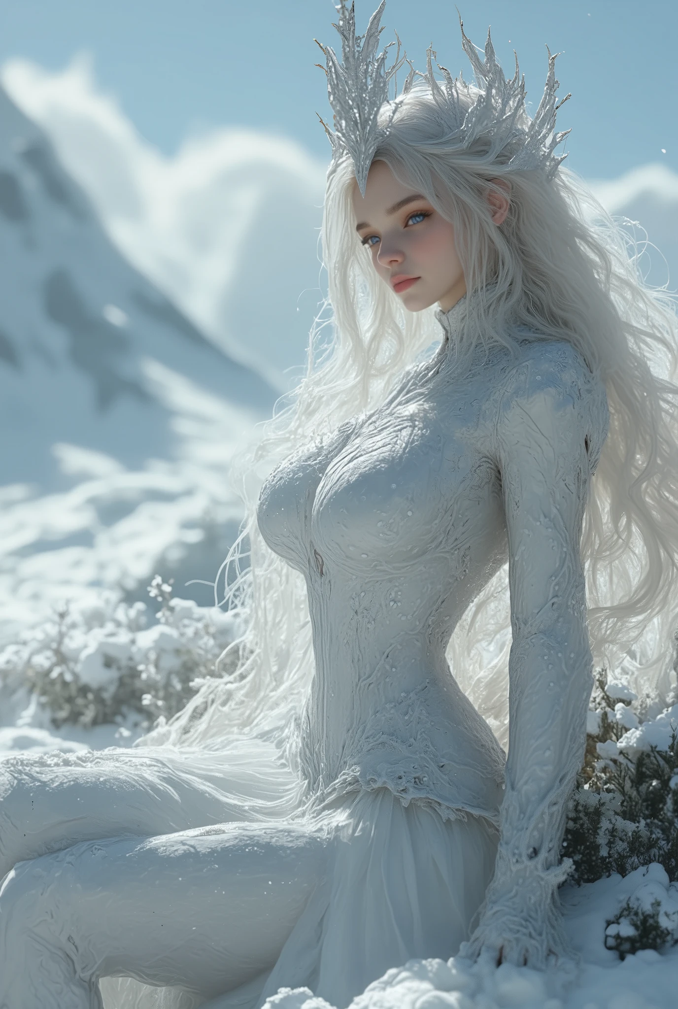 (ultra Realistic) , (illustration), (Enhance resolution), (8k), ( Extremely Detailed), ( detailed face ), Slim Body, in the dark , deep shadow, low profile, pureerosfaceace_v1, Happy smile, Winter, Mountain