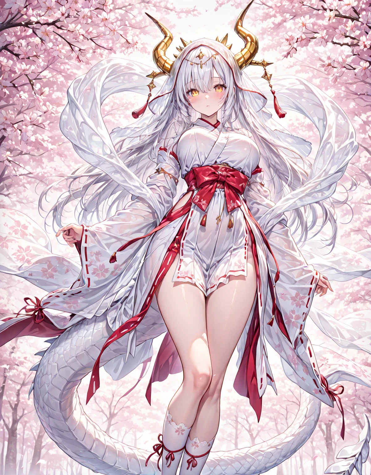 Shiny Hair, Black Hair, long hair, Curly hair, Beauty, ((((Dragon White Cheongsam))), beautiful, looking at the camera, ((((Background night moon flower)))), high quality