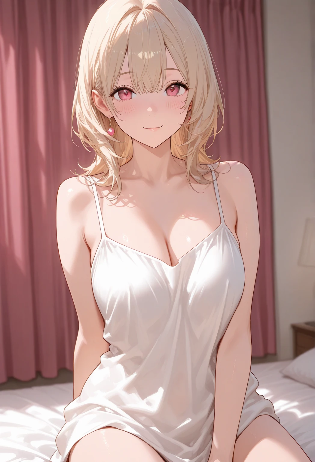 An anime girl, blonde, luxurious silver dress, natta, desk, closeup 