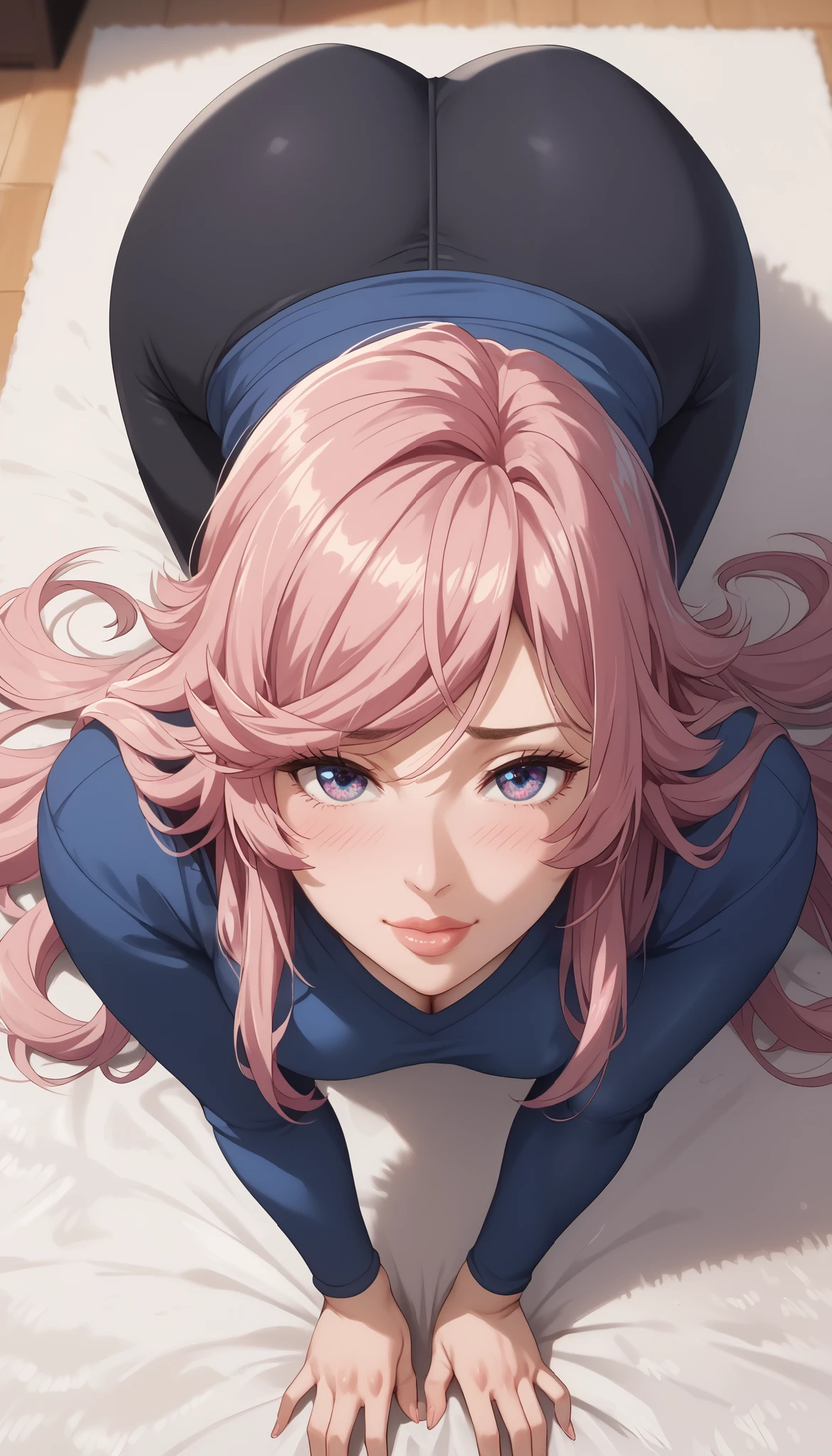 Fraction_9, Fraction_8_up, Fraction_7_up, Fraction_6_up, Fraction_5_up, Fraction_4_up, source_ Japanese Anime , , tag2, quality_ Masterpiece , anatomically accurate , beautiful face , perfect face , very delicate beautiful face and eyes , beautiful face , detailed face , Beautiful facial features , detailed skin , wide hips , big butt , big butt , thick legs , sensual woman ,yayoi kusakabe,Mature Woman , Mature WomanMature Woman, Motherly, Seductive, Awkward, shy, Kyahaha!, LIVING ROOM EYES , long hair ,pink hair ,BLACK YOGA PANTS BREAK RATING _Explicit , Erection under clothes , high angle , Looking up , top down , Leaning forward , face focus , is well maintained clothes