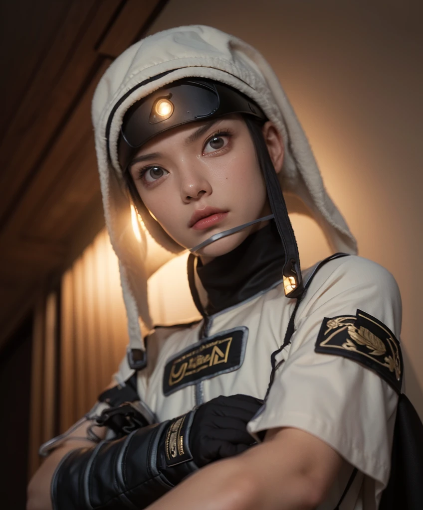 4-panel photorealistic sequence, Hyper realistic movie war scene. Powerful close-up shot photo interesting top view. A Robot similar shape like a Crow flying on sky, A fuly fun face japanese woman (nun costume cosplay to show tattoo), sitting inside the control a crow. it's holding futuristic rifle fires energy blasts. It's flying on sky, rocks path beside the stream, are visible in the background. scratches and war stained on robot. some flying drones. flames and smoke. cinematic lighting, high-details, high-contrast UDR10+