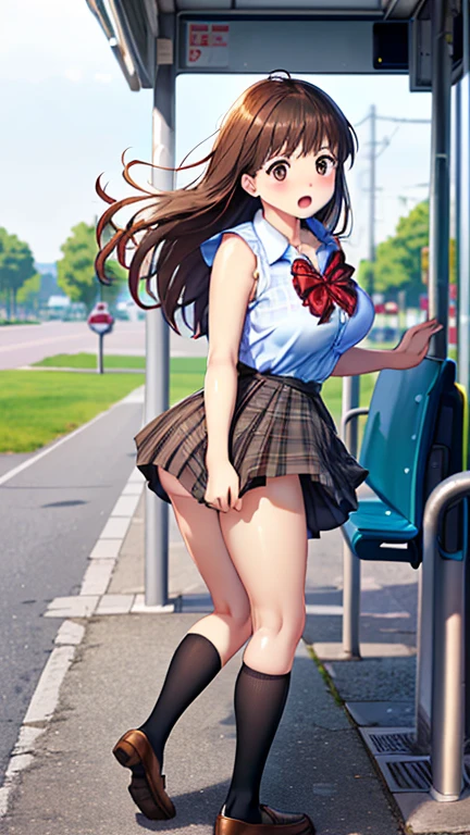 Hyper realistic super detailed sexy woman, Une fille confiante, NSFW, Very detailed, expressions faciales sexy, seductive facial expressions, [:(Face detail: 1.4): 0.4], 16K resolution, 4k resolution, dinamic lighting, High definition resolution, (sexy pose, Position attrayante), (hyper realistic: 1.4), (back light: 1.2), (sun light: 1), (pleine hauteur: 1.8),(contrasting background: 1.5), (Anatomy of the hyperrealistic arm), (Hyperrealistic anatomy of the legs), (peau propre), (lighting cinematic: 1.7), (intime), (Technologie NVIDIA RTX Ray Tracing), (Anatomy of the hyperrealistic arm: 2), (Ventre plat parfait), (image couleur),Brown eyes),(brown haired),(bangss),perfect glossy skin,flawless skin,((erotick,Sexy and sexually explicit)),((accurate hands without incongruity)), large full breasts,big breasts thin waist, Look at viewers,((a sailor suit)),((Short sleeve uniform white shirt)),(red necktie),(Blue Mini Pleated Skirt),(((skirt lift by yourself))),(lifted by self),(Showing panties),panties on,panties focus,((Sit up,spread legswide)), sockes, (Black knee socks),(Loafer shoes), during daytime,On the train,Horizontal long seat with your back to the window