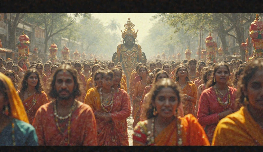 Depict a powerful protest scene on the streets of Kolkata, where all the Hindu goddesses from mythology are present. Leading the march are Durga, Kali, and Laxmi, each portrayed with fierce and commanding expressions—Durga with her trident, Kali wielding her sword, and Laxmi radiating strength and resolve. Surrounding them are other revered goddesses, including Saraswati, Parvati, and more, all united in their demand for justice. The goddesses are accompanied by a diverse crowd of people, also holding placards and posters that read 'We Want Justice' and 'Justice for RGKar.' The backdropfeatures iconic Kolkata landmarks like the Howrah Bridge and bustling streets, capturing the essence of the city. The atmosphere is tense and charged with urgency, as the deities and people come together to seek justice for the heinous rape crime at RGKar hospital."