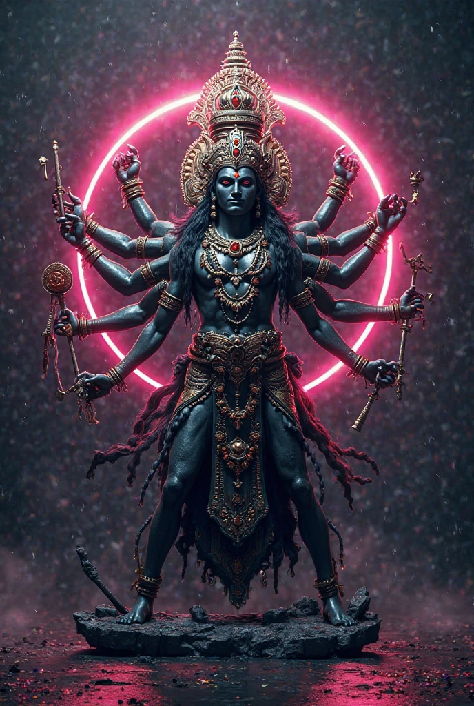 Highly detailed image Hindu god ganpati pegging, ebony goddess hot cleavage durga with her tongue out suck dick, with ten arms, holding asur heads in the hands