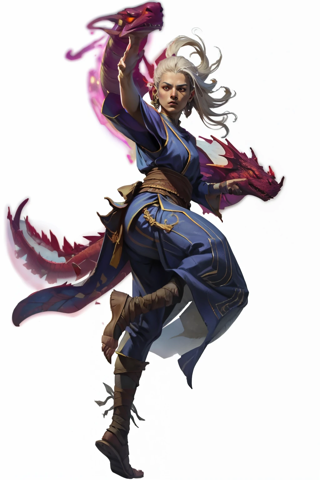 (full body image, forbidden to cut or not appear from head to toe, PNG format , transparent background, white background, Fantasy Theme, rpg) &&&&& (high quality, masterpiece) &&&&& a monk with a dragon aura on his hands