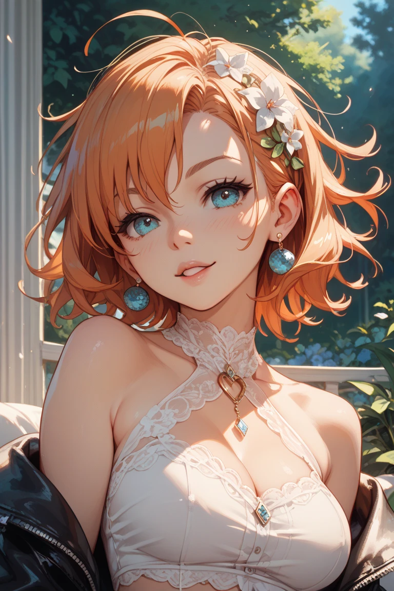 Masterpiece, Top Quality, Anime, Perfect Lighting, Elaborate Eyes, Elaborate Face, Elaborate Background, Good Hands, Full Body, One Girl, (Coral Coast), Coordinated Posture, Detailed Hands, (Skindentation: 1.3), (Realistic Face: 1.2), (8K), (4K), Detailed Eyes, Fantasy, Very Elaborate, Detachable Sleeves, Red Hair, Shorts, Women's Hairstyles, Masterpieces, Top Quality, Anime, Perfect Lighting, Fine Eyes, Detailed Face, Elaborate Background, Nice Hands, One Girl, Bangs, (White Bra, Calluses), (Watching Viewer, Upper Body, Solo Focus, Portrait, Cleavage, Big Breasts, Necklace, Bikini Top, Bikini Bottom), Arm Back, Bottomless, Micro Panties, Topless, Crop Legs
