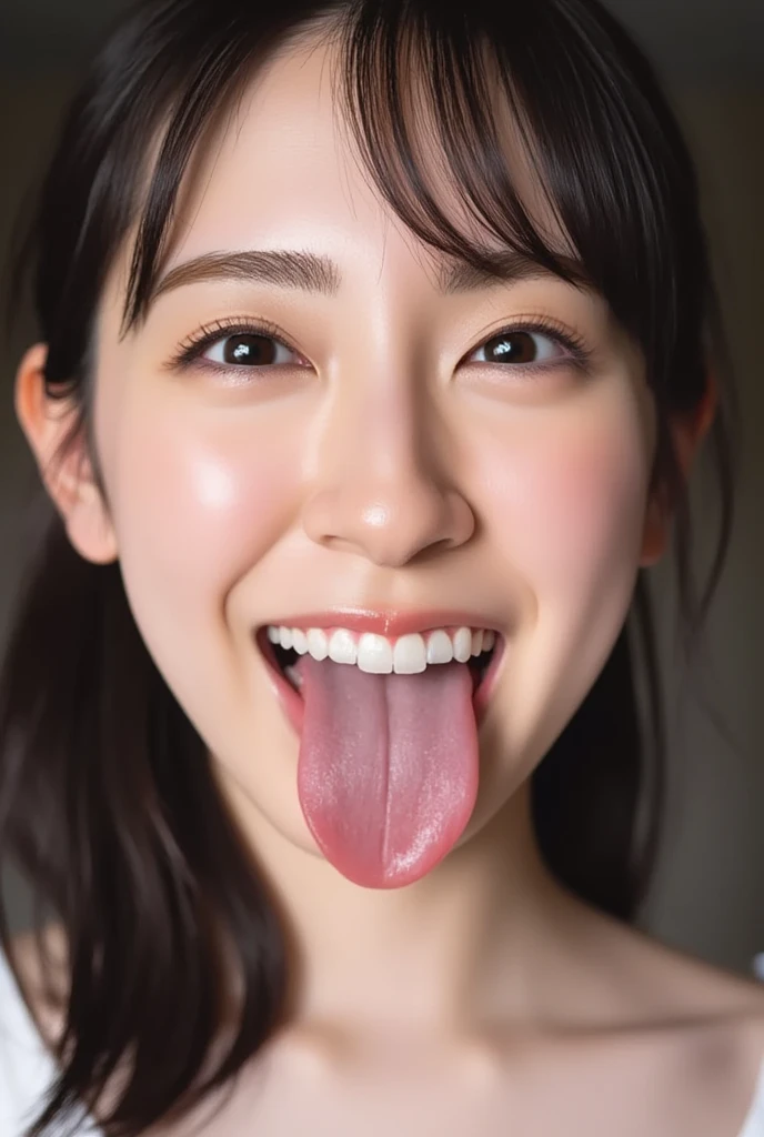 A tongue full of saliva is just the right length of tongue that doesn't catch your eyes 32k 8k super high image quality masterpiece, well-groomed face, realistic eyes, high brightness, real eyes, eyes wide open, like in a photo, focus on the face, smile, show a wet tongue, show a wet tongue, Akkanbe, beautiful tongue, thick tongue, big tongue, happy expression, Selfie, live-action, close eyes, funny face ( open your mouth, After the 、  in mouth)Erotic tongue with just the right length　Using  tongues 　Lick lollipop candy is staring at me haruka ayase　Licking the