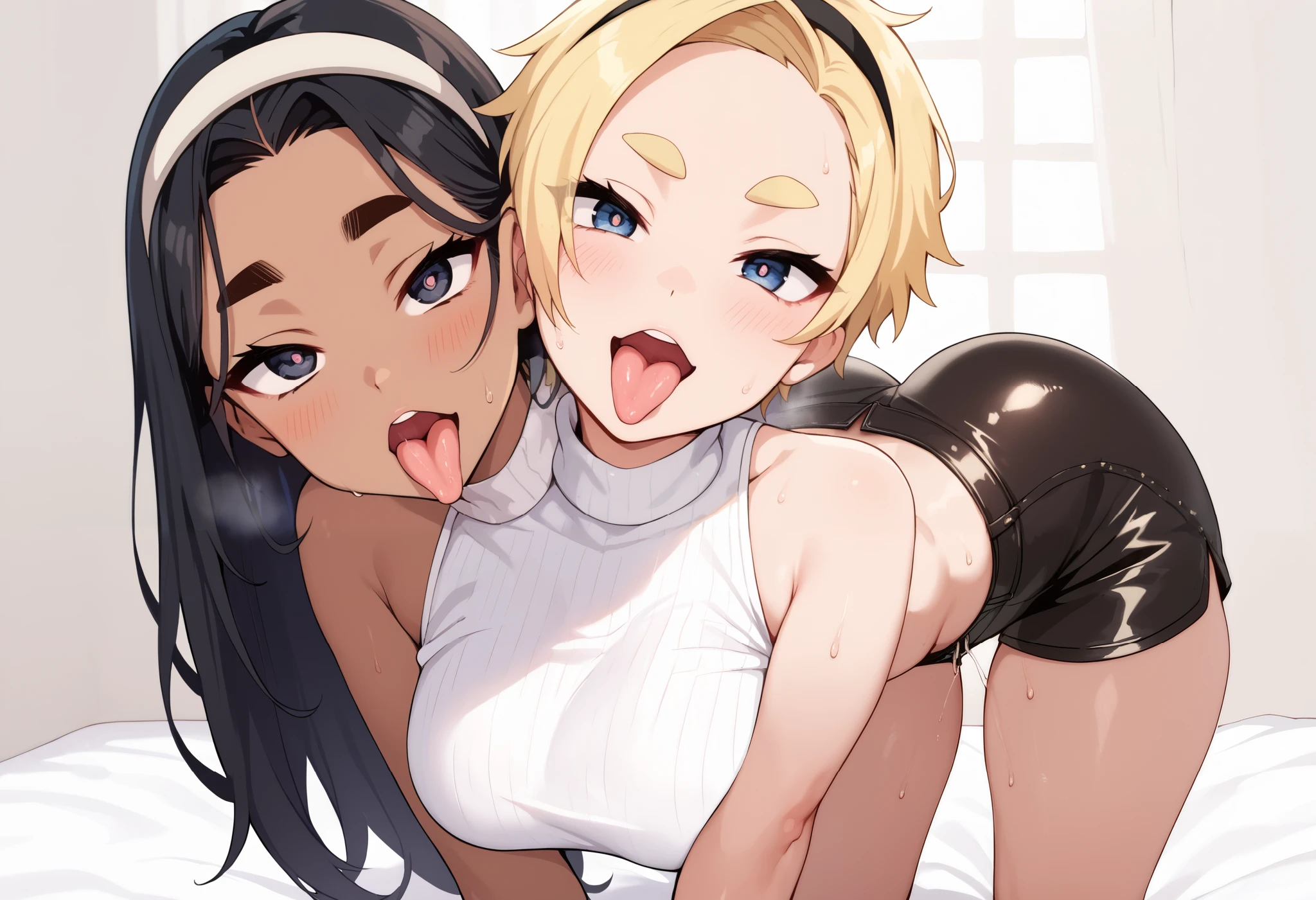 ((rabbit clothes)) ((hugging)) ((lesbians)) ((two people)) ((Kiss))((teenagers)) black skinned woman with big ass kissing blonde woman with big breasts