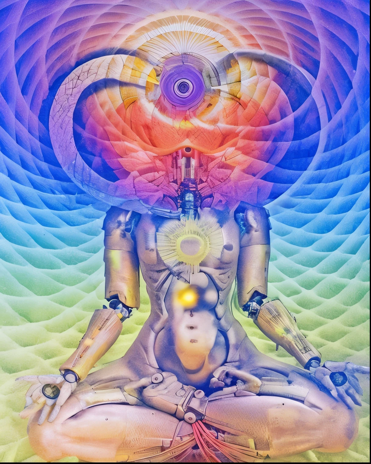 A high-quality image showing a side photograph in the extreme macro foreground of a (human :1.2) On a BioMechanical (cyborg:1.1) Robotic improvements, robot, beautiful, organic details, fine hair, focus stacking, Iridescent, (Meca:0.7), Holographic optics, dark background, in the style of macro photography, focus stacking, studio photography, slurp, extreme realism, saturated colors, colorful, (metal gear solid:0.7), (tank:0.6), (Arm:0.7), lots of black eyes, simbologia oculta existencia de la vida secretos matrix secretos del cuerpo human dimetriltriptamina lsd