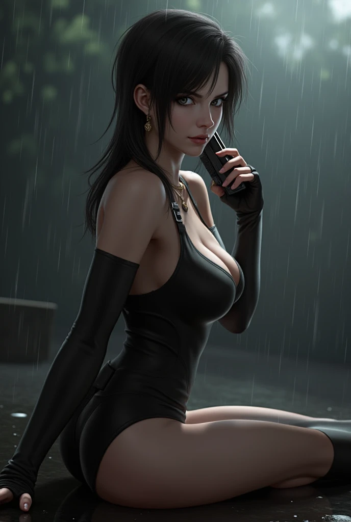 ((Stoya holding an umbrella:1.5))、(raining:1.4)、in the city、Close and distant views、(Highest quality、4K、8K、High resolution、masterpiece:1.2)、Super detailed、(Real、Photorealistic、Photorealistic:1.37)、Detailed、Beautiful sky、gloomy、Calm atmosphere、cloudy、Detailed midriff、sexy、Quiet landscape、erotic、