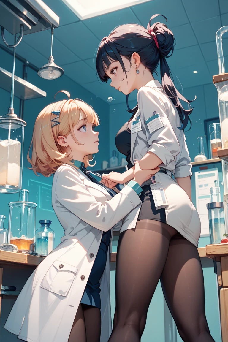 1 girl with dark skin, Small Breasts, Wearing thick-framed glasses,Highlights her facial features, short hair, Ponytail and Gray, Silver shirt, Underneath the shirt she was wearing another tight shirt, Vivid details and colors,Reminiscent of stars and planets in outer space, And a blue skirt and a pair of non-slip high boots,