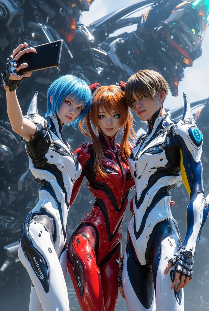 (latex:1.5),((Highest quality)), ((masterpiece)), (detailed), Perfect Face,High resolution,masterpiece,4K,detailed clearly,White skin,Perfect body,Ikari Shinji:1.5,smile:1.5,Cosplay,Muscular man:1.5,Man in blue suit, neon genesis evaandlion style, and, neon genesis evaandlion, body and soul! Asuka Suit, evaandlion third impact inspired, (Neo Tokyo), raand murata and artgerm,