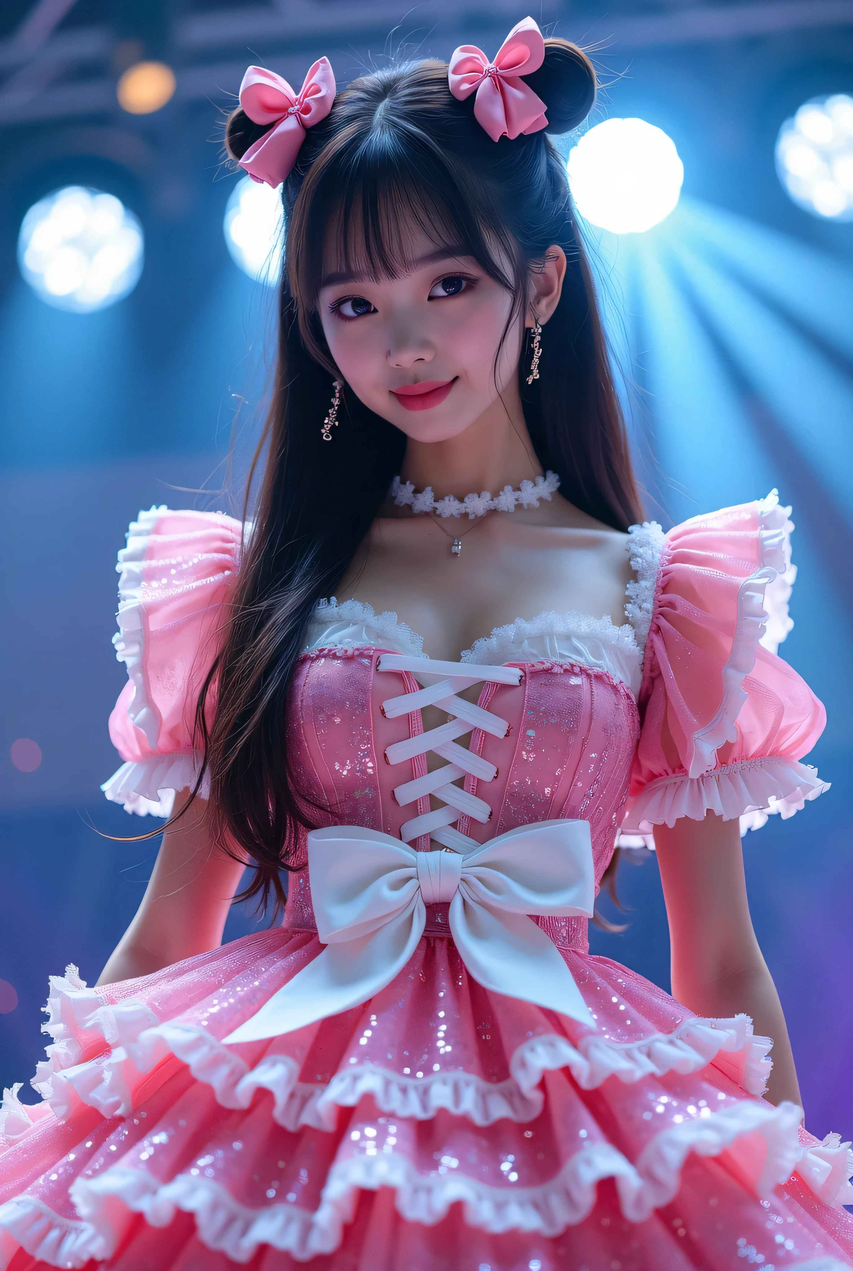 A close up of a woman in a pink dress with a bow - SeaArt AI