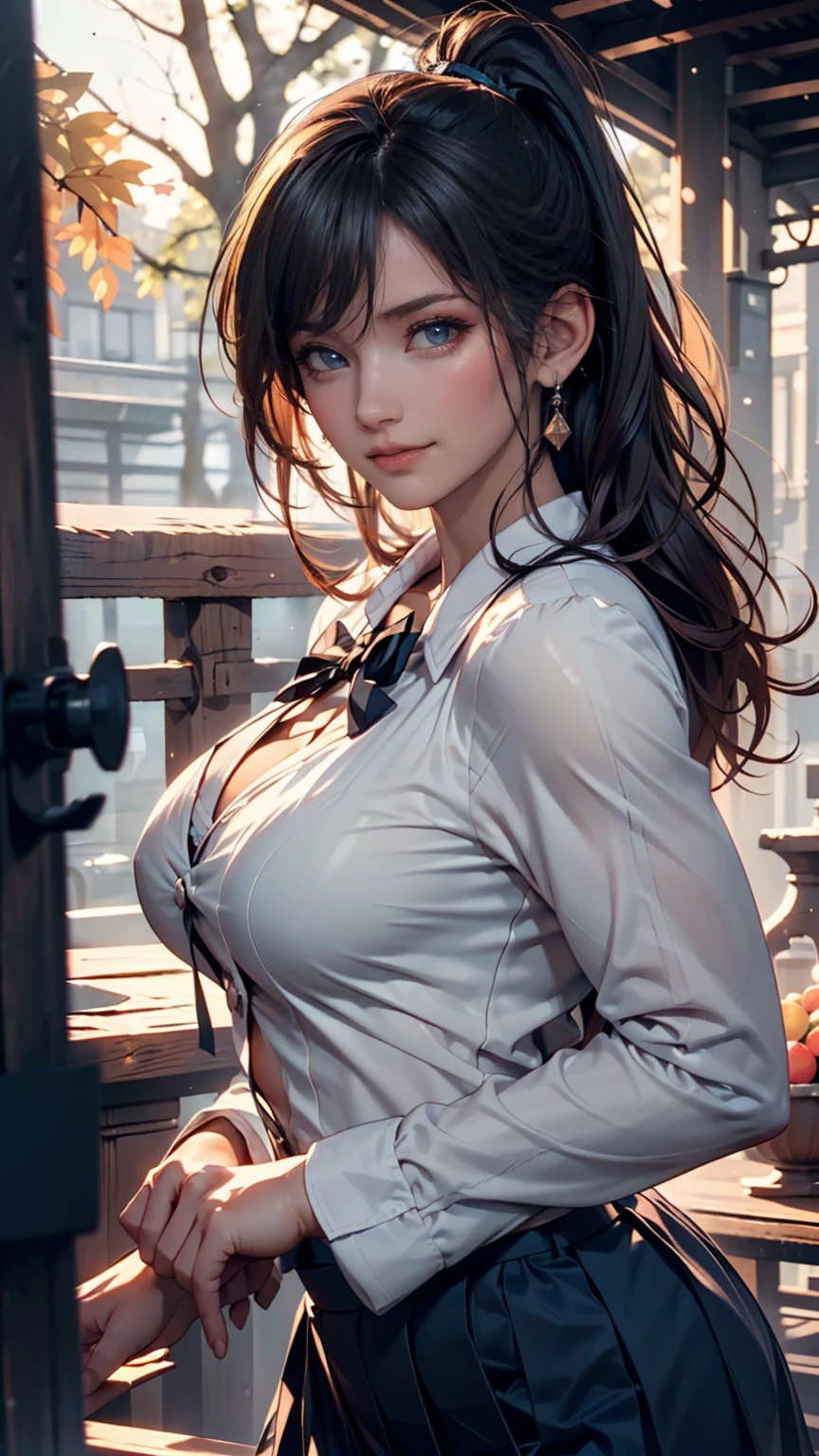 (masterpiece:1.2, highest quality), (realistic, photorealistic:1.4), beautiful illustrations, (natural side lighting, movie lighting), looking at the viewer, Upper body, (Front view), 1 girl, perfect face, Cute symmetrical face, shiny skin, baby , long eyelashes, (big breasts:1.0), (wide hips),beautiful hair, beautiful face, fine and beautiful eyes, beautiful body, beautiful breasts, beautiful thighs, beautiful feet, beautiful fingers,(beautiful scenery),(cute smile:1.2, Upper gradautiful girl,alice liddell, alice in wonderland, blonde hair, hair band ribbon, (Punk rock style: 1.5), punk rock jacket, stud pin jacket, belt choker, stud pin bracelet, (white flare skirt, long skirt), sexy,