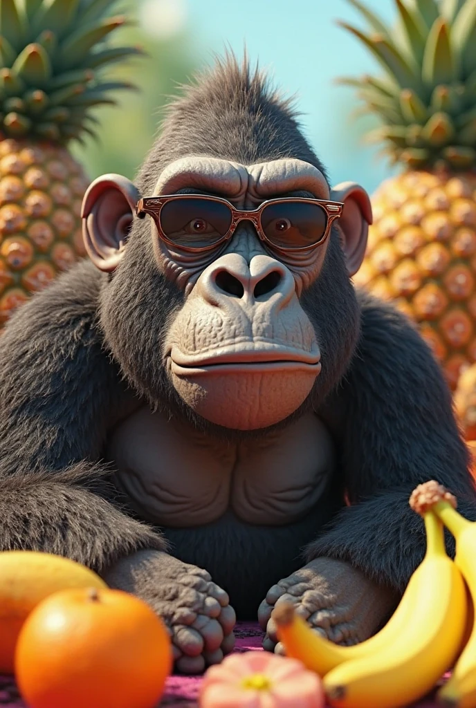 2d cartoon gorilla sitting on a sofa watching tv, Drink juice