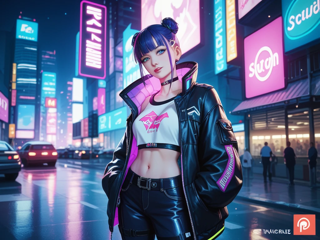 There's a woman in a black top and white shorts posing for a photo, Cyberpunk 2 0 e. o modelo menina, estilo cyberpunk hiper-realista, vibe cyberpunk, menina de anime cyberpunk feminino, garota anime cyberpunk, estilo cyberpunk silenciado, Cyberpunk Streetwear, no estilo cyberpunk, usando streetwear cyberpunk, cyberpunk menina bonita, roupa estilo cyberpunk, tem estilo cyberpunk, modelo bonito da mulher cyberpunk