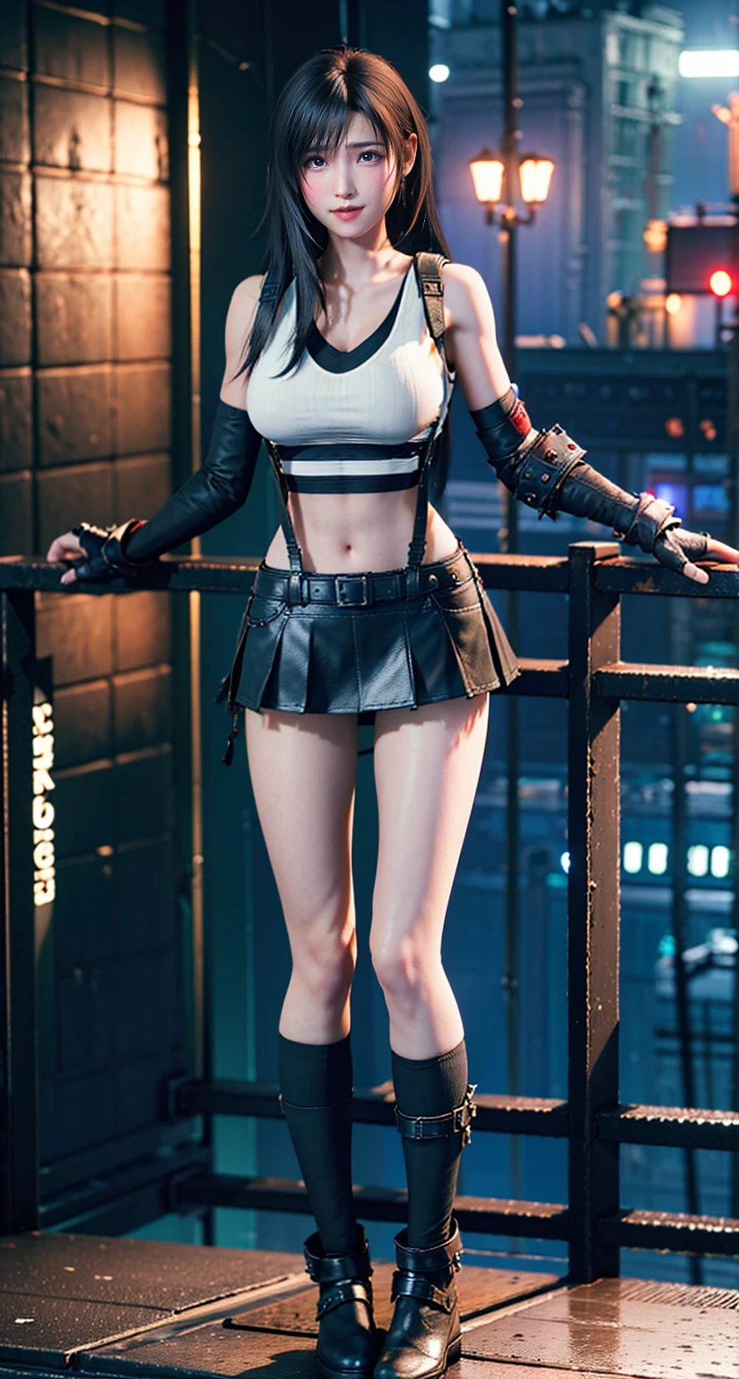 nsfw,{{{masterpiece}}}, {{{best quality}}}, {{ultra-detailed}}, {{an extremely delicate and beautiful}}
, (Tifa Lockhart), 20 years old, huge breast voluptuous breasts, gigantic breast, white tank top, elbow pad, Fingerless gloves, black skirts
, {{full body}}, standing, arms up, split legs, (bare legs)
, looking to the side
, nipples visible, erect nipples
, embarrassed, Satisfied, blush, disdain
, ((bondage)), physical restraint
, (captured, restraints, facial expression of despair, restrained, shackles, fetters, iron chains)
, (torn clothes:1.8), (torn tank top:1.8), (torn skirts:1.8)