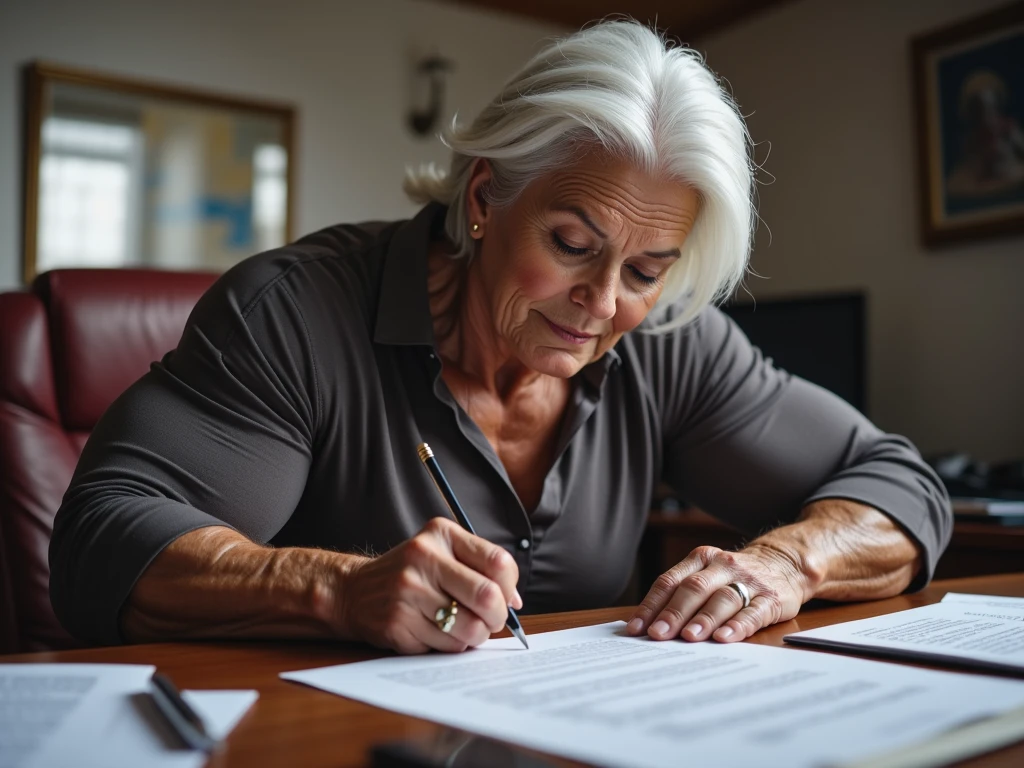 wrinkled old woman with white hair in front of a table with a bible, orando a Deus, em uma casa velha de madeira.