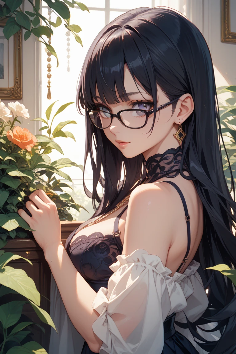 (1girl:1.3), Masterpiece, Best quality, amazing beauty, [[3D]], 4K, absurdres, finely detail, super detailed eye, perfect anatomy, official art, cinematic lighting, BREAK, bedroom, silky medium long hair, black hair, super shiny detailed black eye, embarrassed, BREAK , usually, sitting bed in bedroom, BREAK , (One-piece:1.2), BREAK,(Glasses)