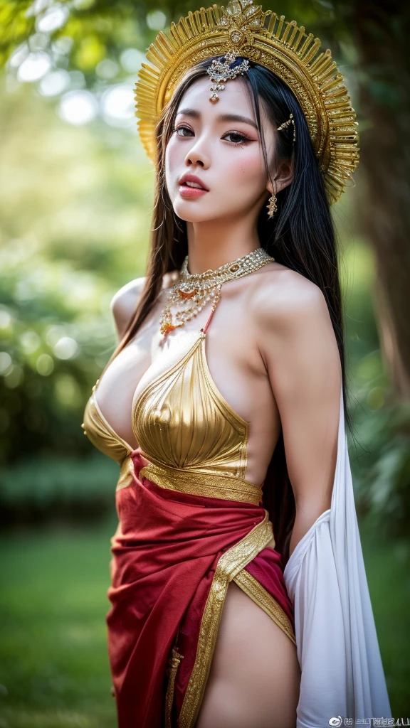 NWSF, score_9, score_8_up, score_7_up, rating_save , Realistic Beautiful ancient chinese woman, full body, open shoulders, showing thighs, big breasts, crawl pose, front view. Masterpiece.